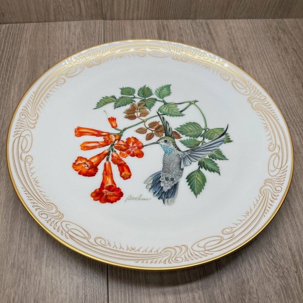 Vtg Boehm Bone Porcelain Blue-Throated Hummingbird Plate Collection Decorative